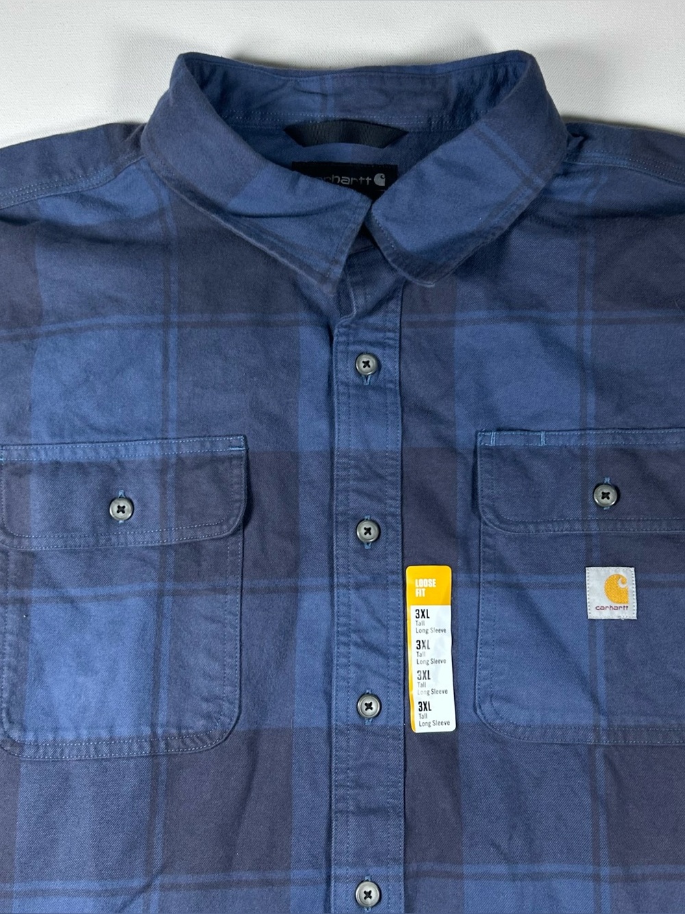 NWT Carhartt Men’s Flannel Work Shirt Plaid Heavyweight Sz 3XLT Tall Blue Black